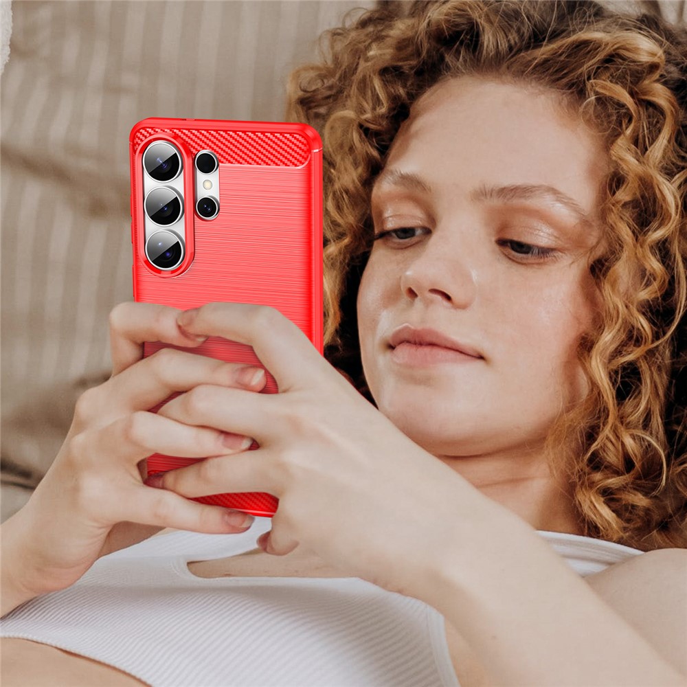  Samsung Galaxy S26 Ultra Skal Borstad Stål Textur Röd - Teknikhallen.se