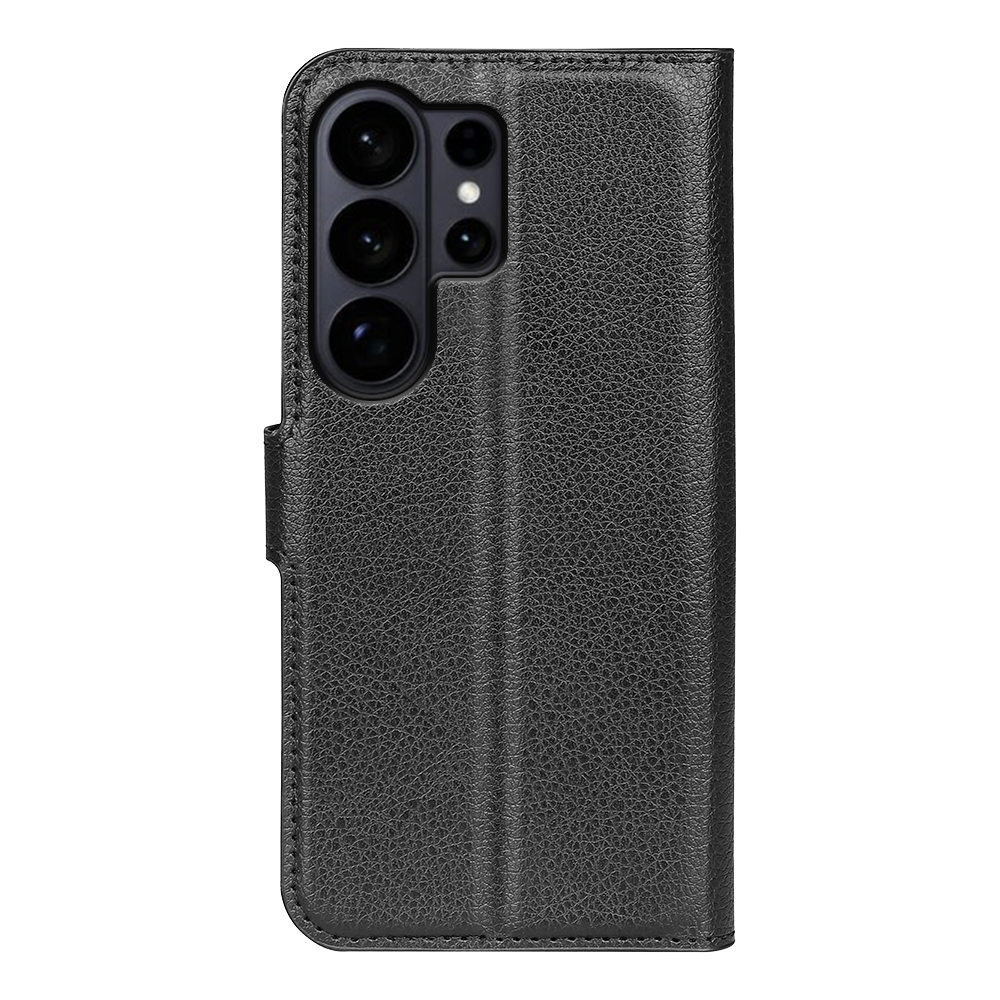  Samsung Galaxy S26 Ultra Fodral Litchi Läder Svart - Teknikhallen.se
