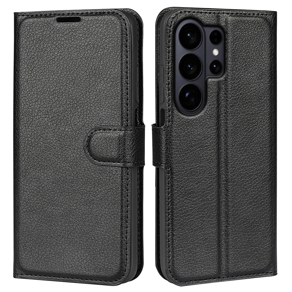  Samsung Galaxy S26 Ultra Fodral Litchi Läder Svart - Teknikhallen.se