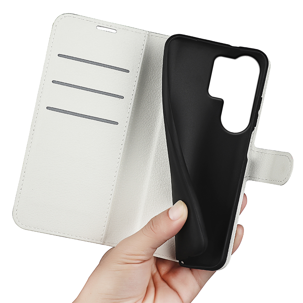  Samsung Galaxy S26 Ultra Fodral Litchi Läder Vit - Teknikhallen.se