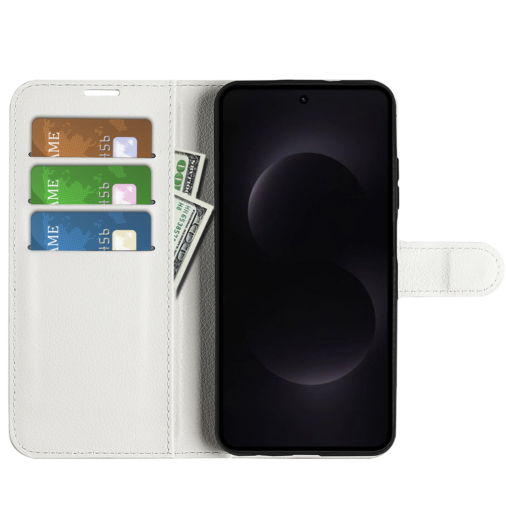  Samsung Galaxy S26 Ultra Fodral Litchi Läder Vit - Teknikhallen.se