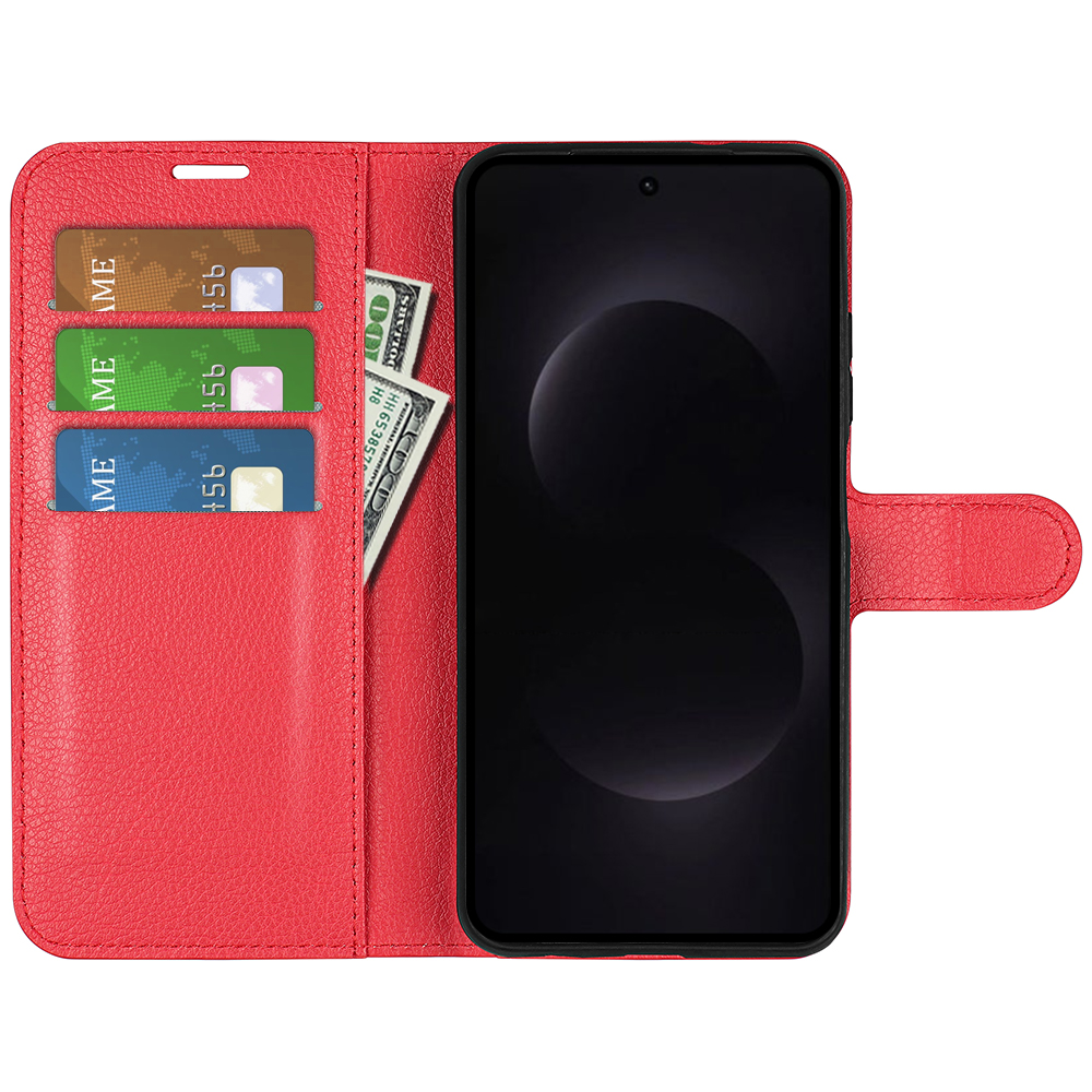  Samsung Galaxy S26 Ultra Fodral Litchi Läder Röd - Teknikhallen.se