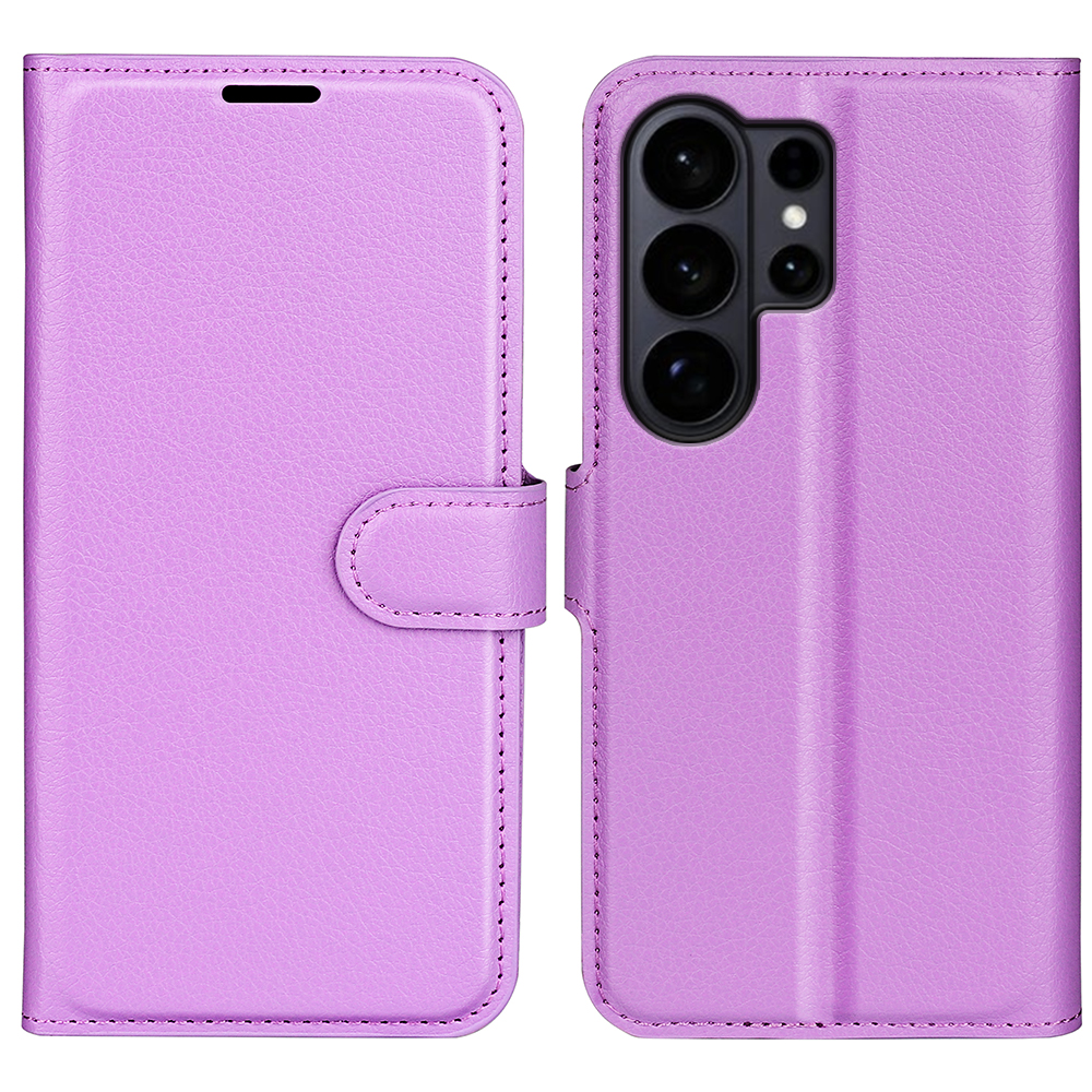  Samsung Galaxy S26 Ultra Fodral Litchi Läder Lila - Teknikhallen.se