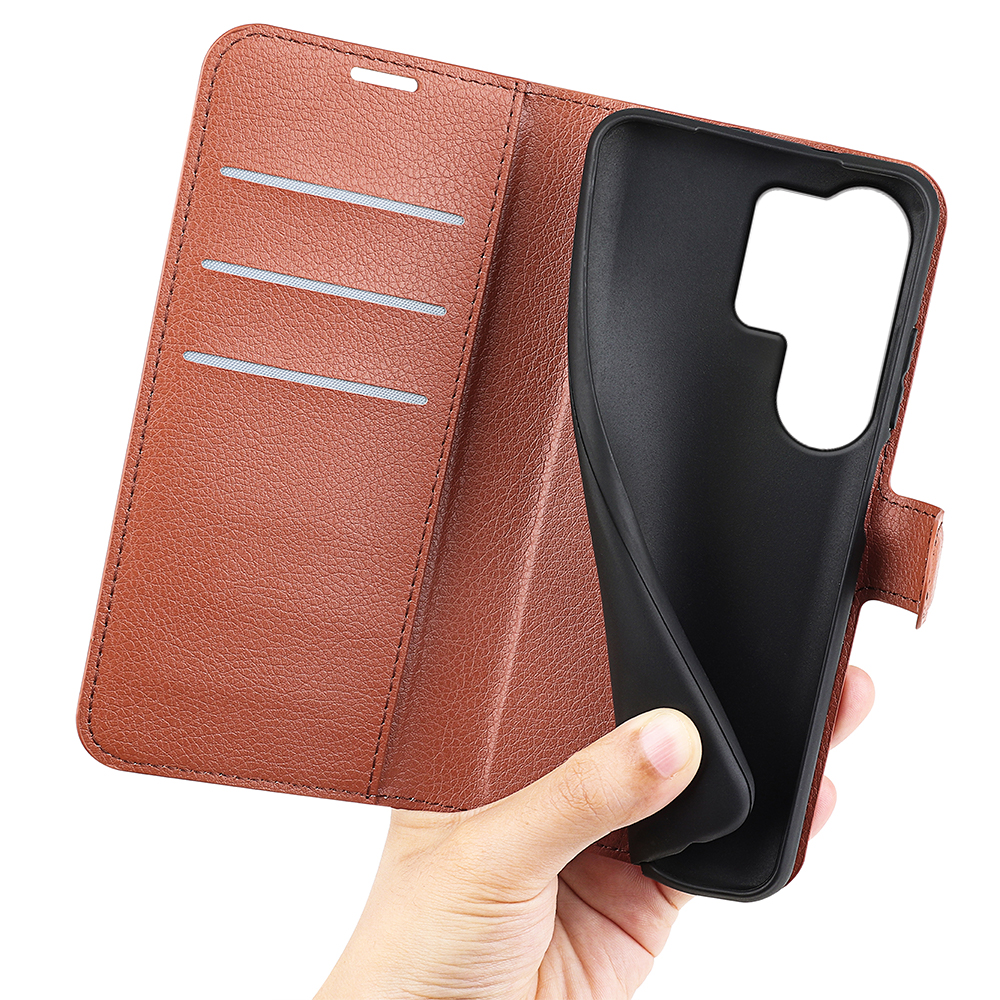  Samsung Galaxy S26 Ultra Fodral Litchi Läder Brun - Teknikhallen.se