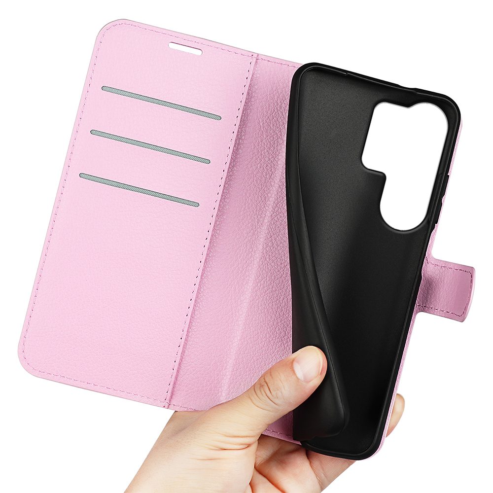  Samsung Galaxy S26 Ultra Fodral Litchi Läder Ljus Rosa - Teknikhallen.se