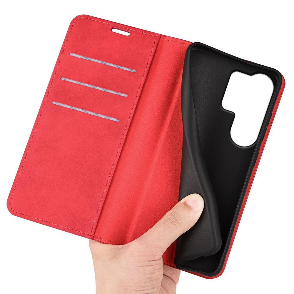  Samsung Galaxy S26 Ultra Fodral Flip Skin Touch Läder Röd - Teknikhallen.se