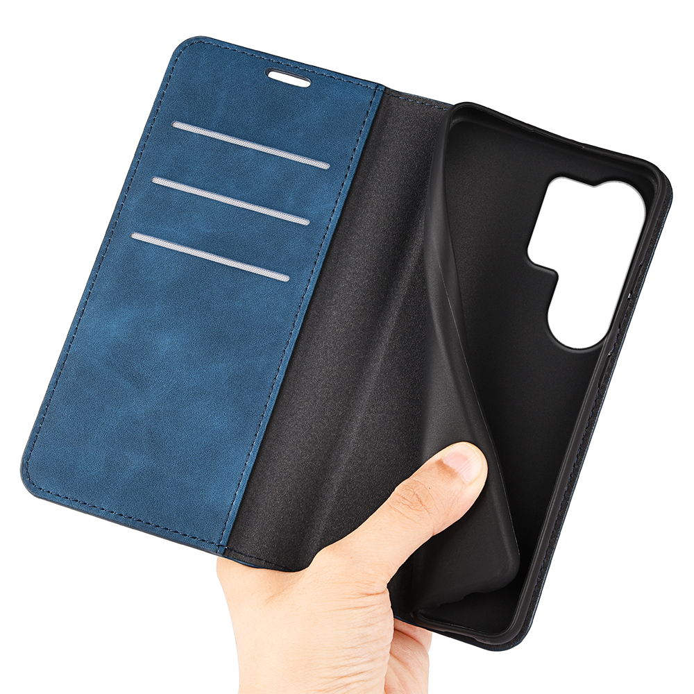  Samsung Galaxy S26 Ultra Fodral Flip Skin Touch Läder Blå - Teknikhallen.se