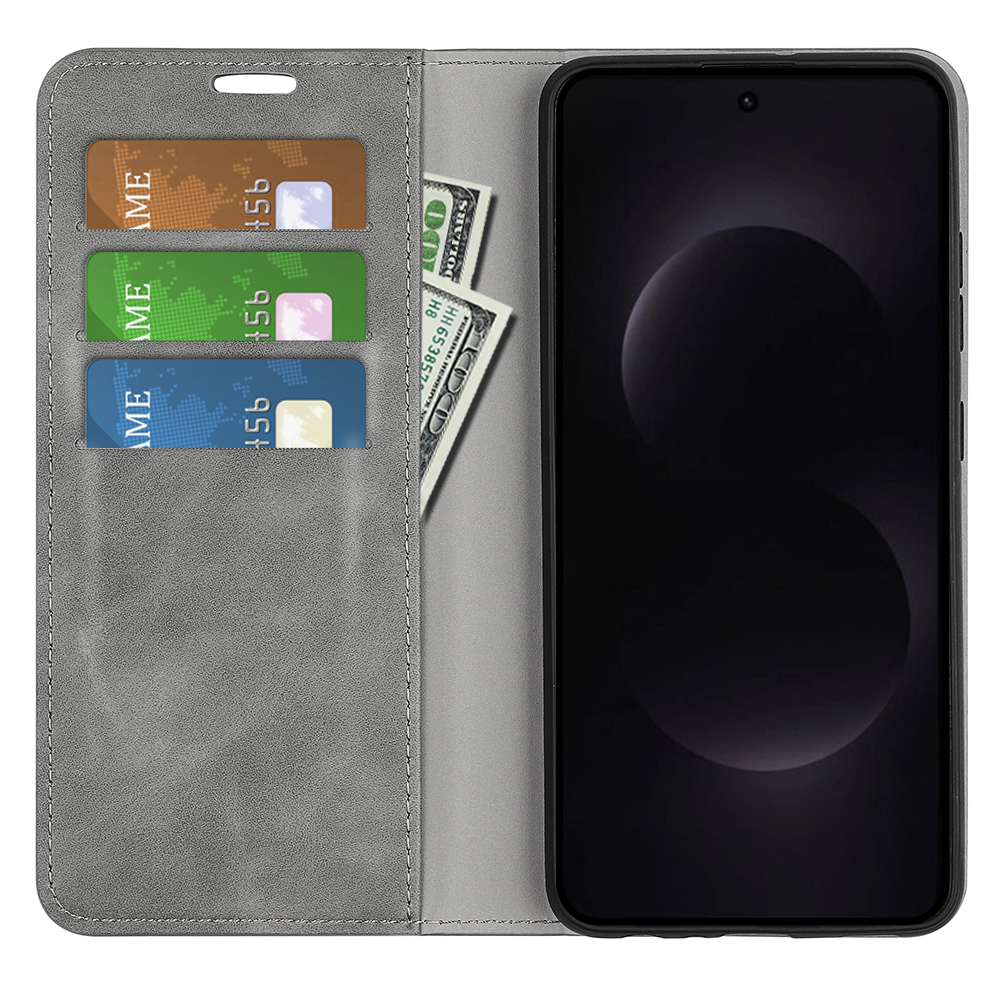  Samsung Galaxy S26 Ultra Fodral Flip Skin Touch Läder Grå - Teknikhallen.se