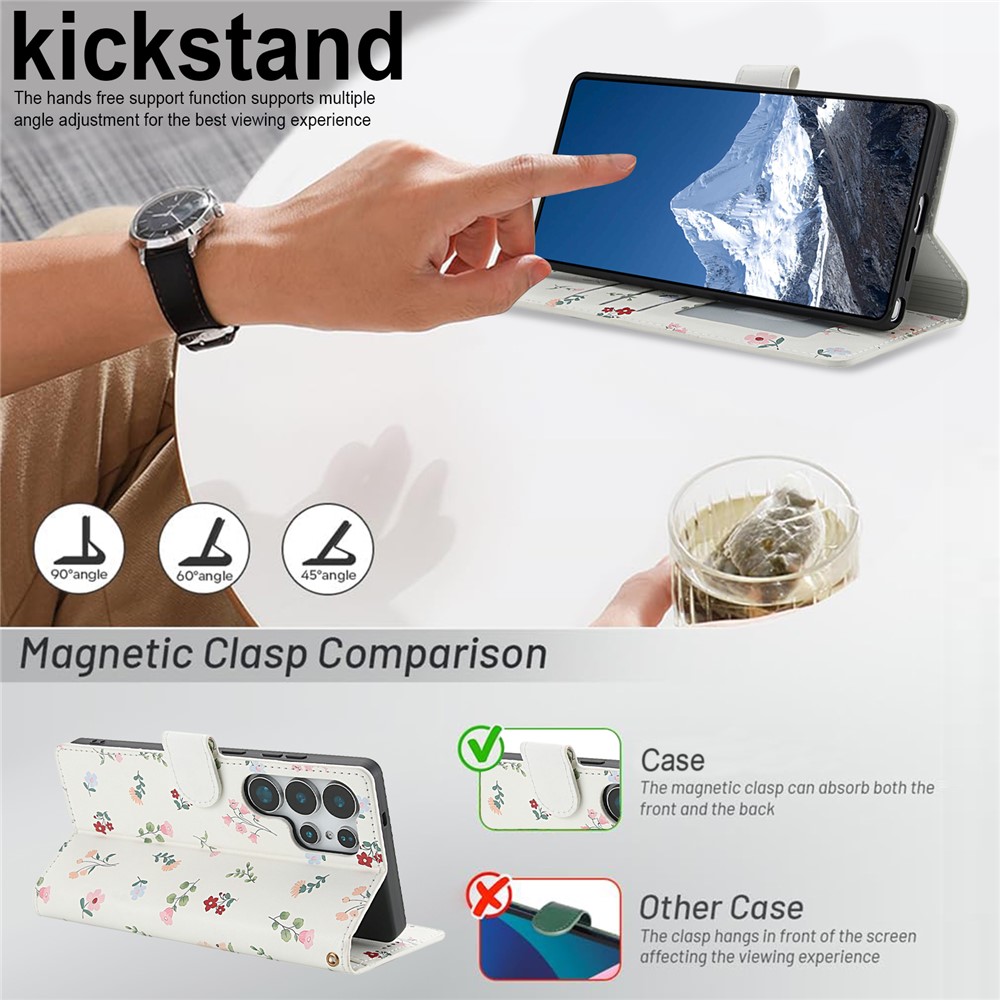  Samsung Galaxy S26 Ultra Fodral Rhombus Läder Blommor Vit - Teknikhallen.se