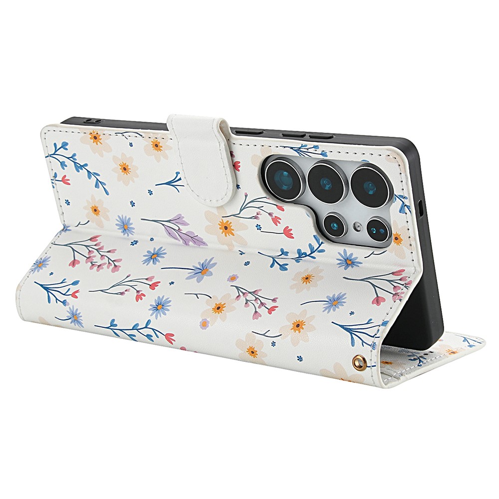  Samsung Galaxy S26 Ultra Fodral Rhombus Läder Blommor Vit - Teknikhallen.se