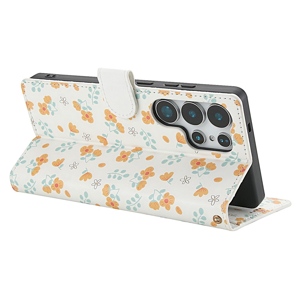  Samsung Galaxy S26 Ultra Fodral Rhombus Läder Blommor Vit - Teknikhallen.se