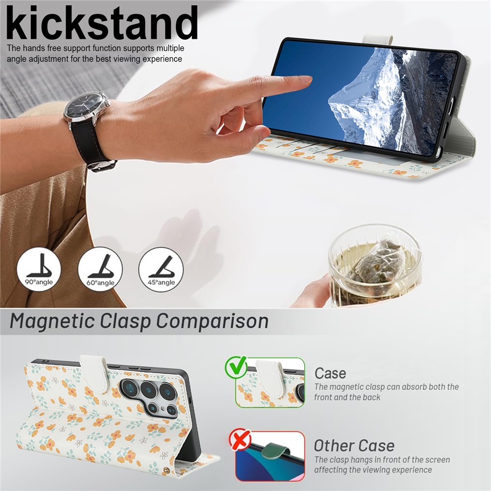  Samsung Galaxy S26 Ultra Fodral Rhombus Läder Blommor Vit - Teknikhallen.se