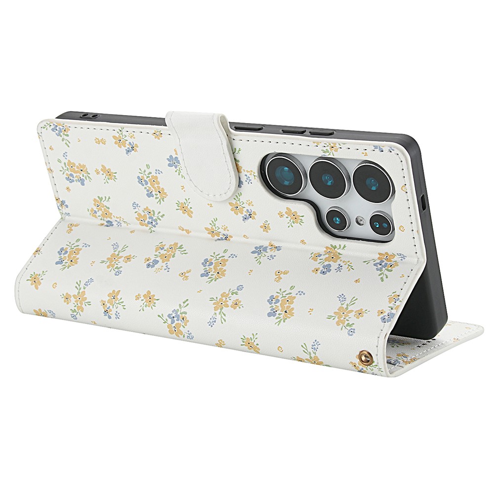  Samsung Galaxy S26 Ultra Fodral Rhombus Läder Blommor Vit - Teknikhallen.se