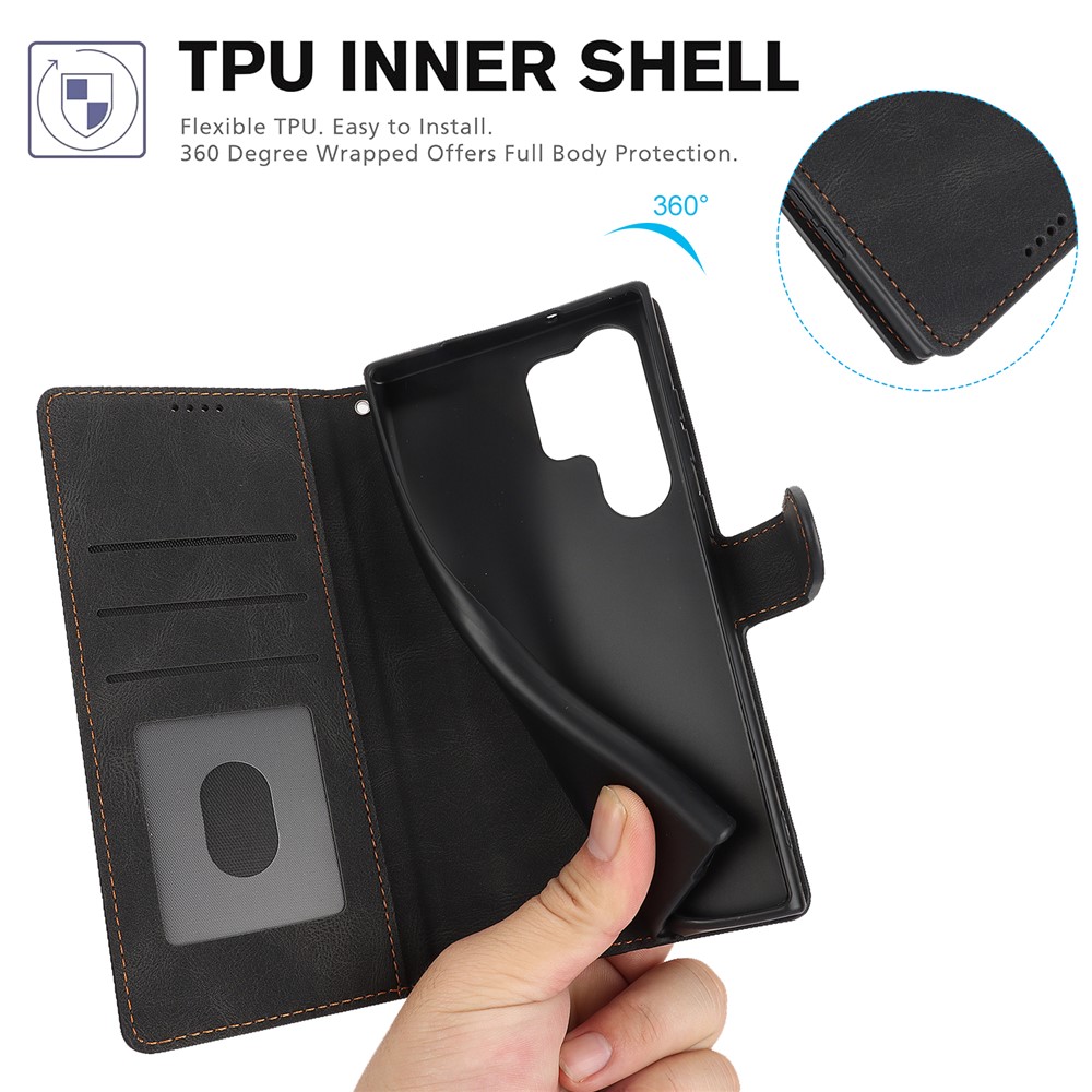  Samsung Galaxy S26 Ultra Fodral Läder Svart - Teknikhallen.se