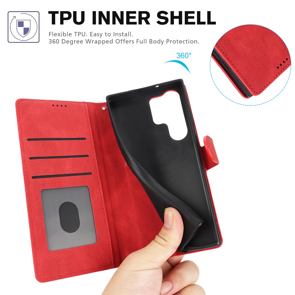  Samsung Galaxy S26 Ultra Fodral Läder Röd - Teknikhallen.se