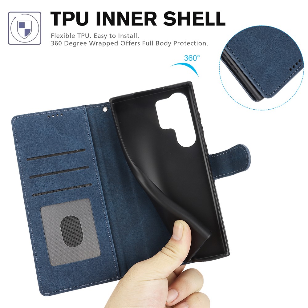  Samsung Galaxy S26 Ultra Fodral Läder Blå - Teknikhallen.se