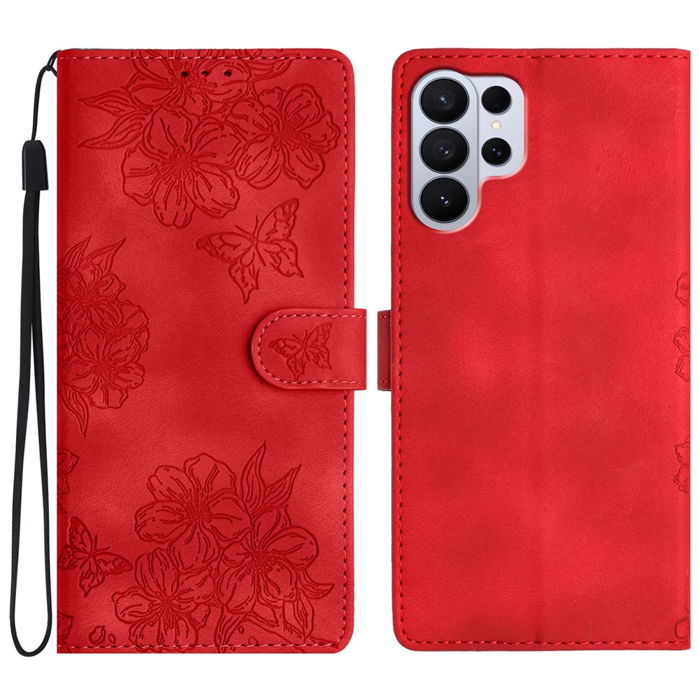  Samsung Galaxy S26 Ultra Fodral Med Blommigt Tryck Läder Röd - Teknikhallen.se