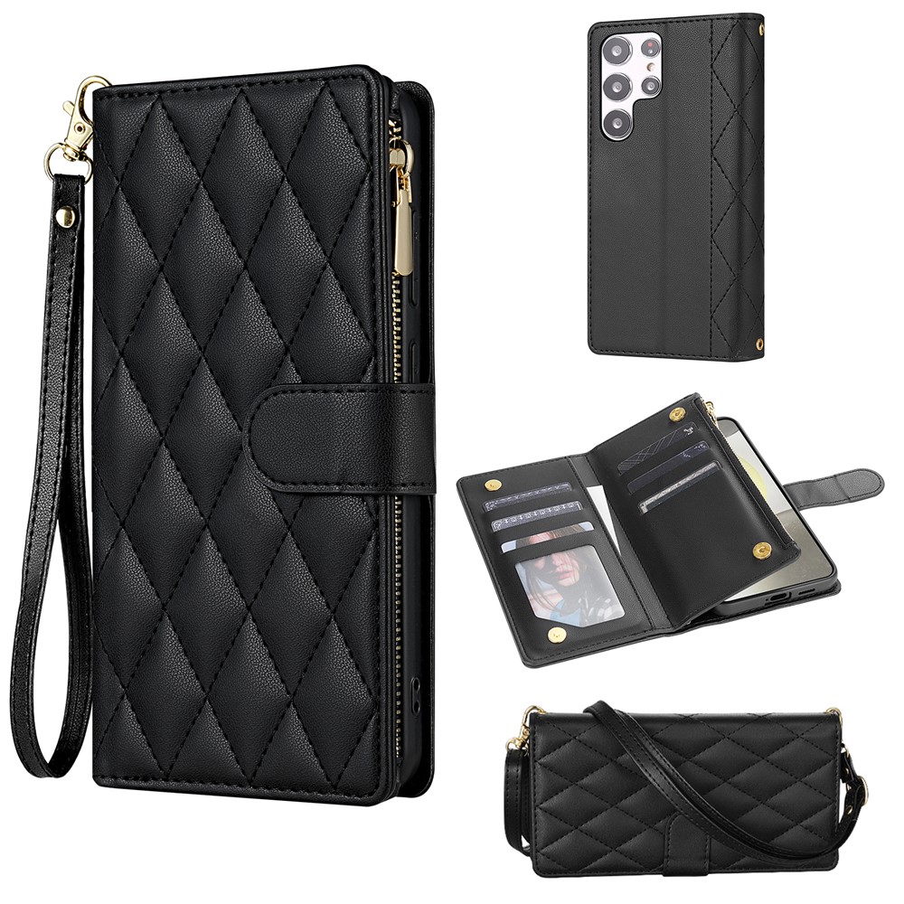  Samsung Galaxy S26 Ultra Fodral Rhombus Läder Svart - Teknikhallen.se