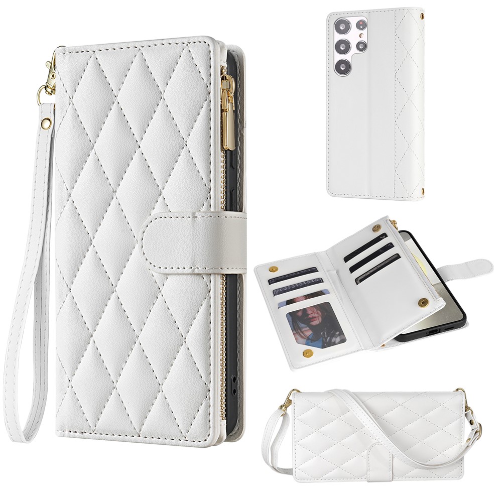  Samsung Galaxy S26 Ultra Fodral Rhombus Läder Vit - Teknikhallen.se