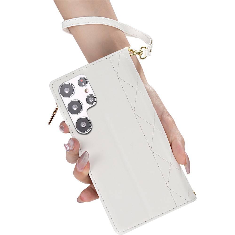  Samsung Galaxy S26 Ultra Fodral Rhombus Läder Vit - Teknikhallen.se