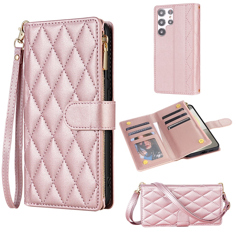  Samsung Galaxy S26 Ultra Fodral Rhombus Läder Roséguld - Teknikhallen.se