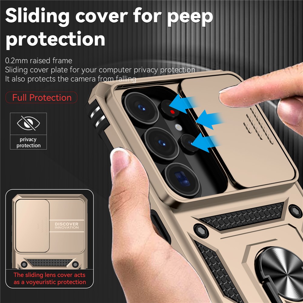  Samsung Galaxy S26 Ultra Skal CamShield Ring Hybrid Guld - Teknikhallen.se