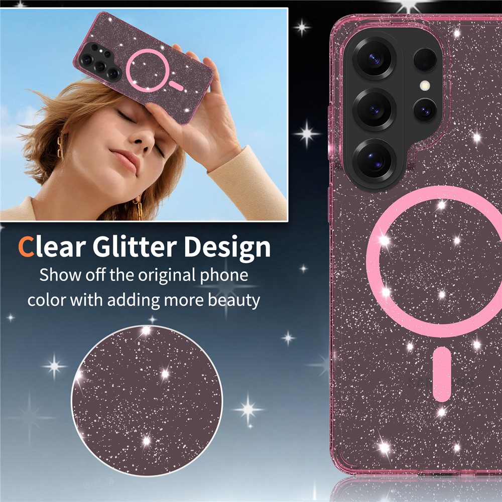  Samsung Galaxy S26 Ultra Skal MagSafe Glitter Rosa - Teknikhallen.se