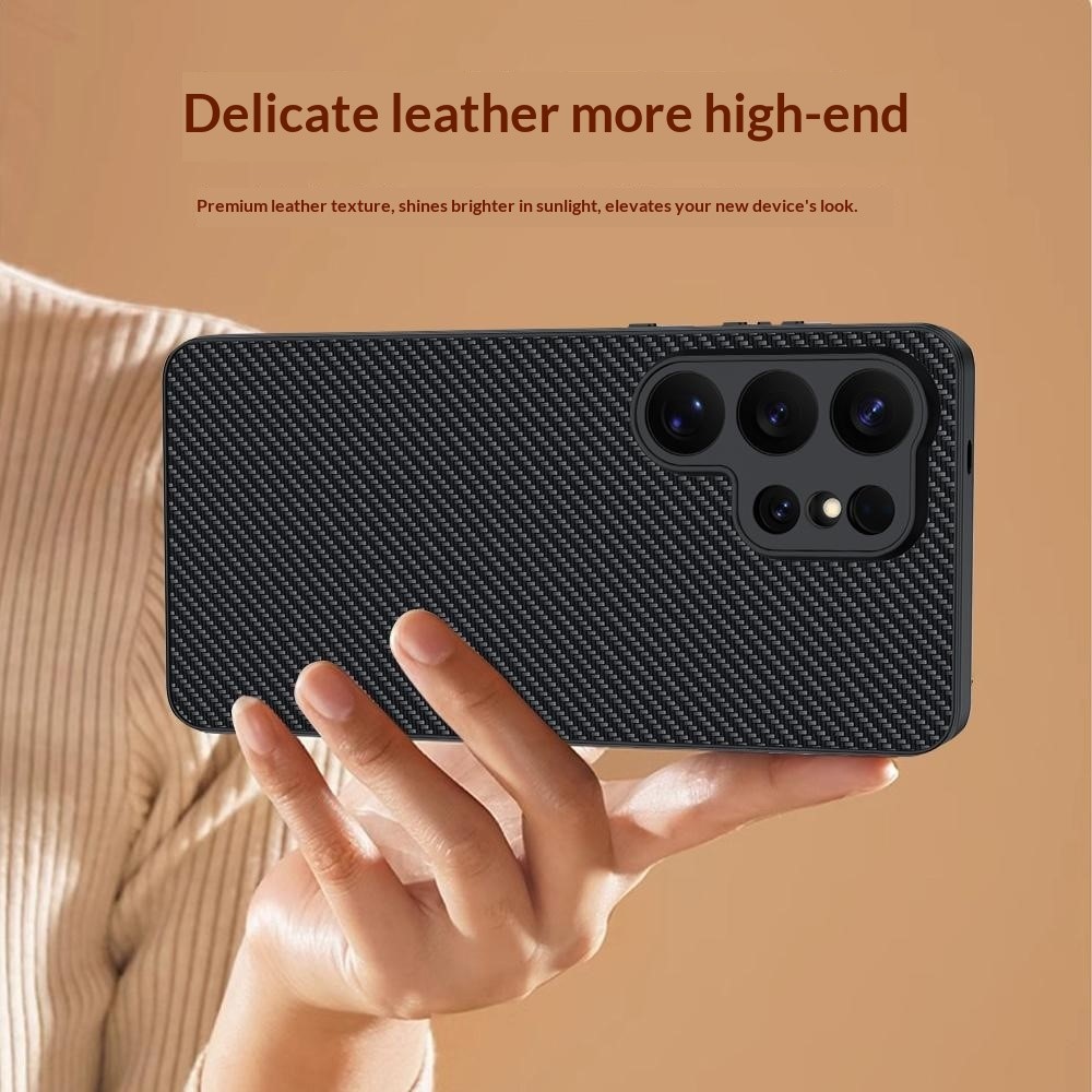  Samsung Galaxy S26 Ultra Skal Läder Kolfiber Textur Svart - Teknikhallen.se