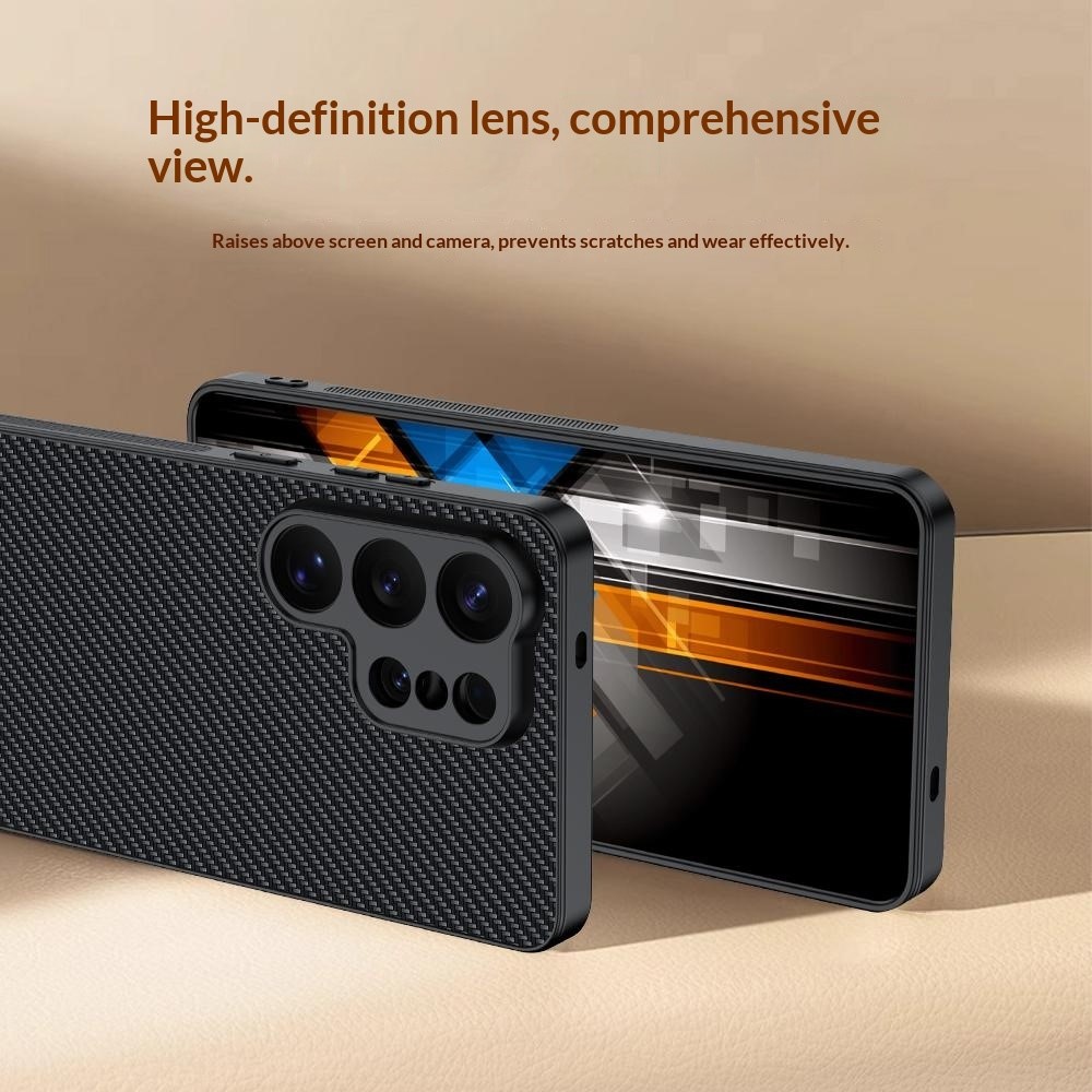  Samsung Galaxy S26 Ultra Skal Läder Kolfiber Textur Svart - Teknikhallen.se