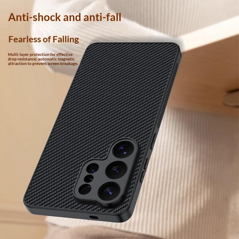  Samsung Galaxy S26 Ultra Skal Läder Kolfiber Textur Svart - Teknikhallen.se