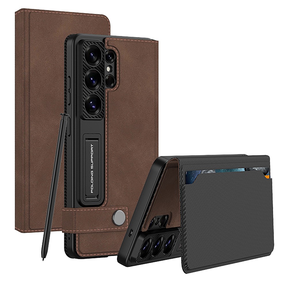 GKK GKK Samsung Galaxy S26 Ultra Fodral Kickstand Läder Brun - Teknikhallen.se
