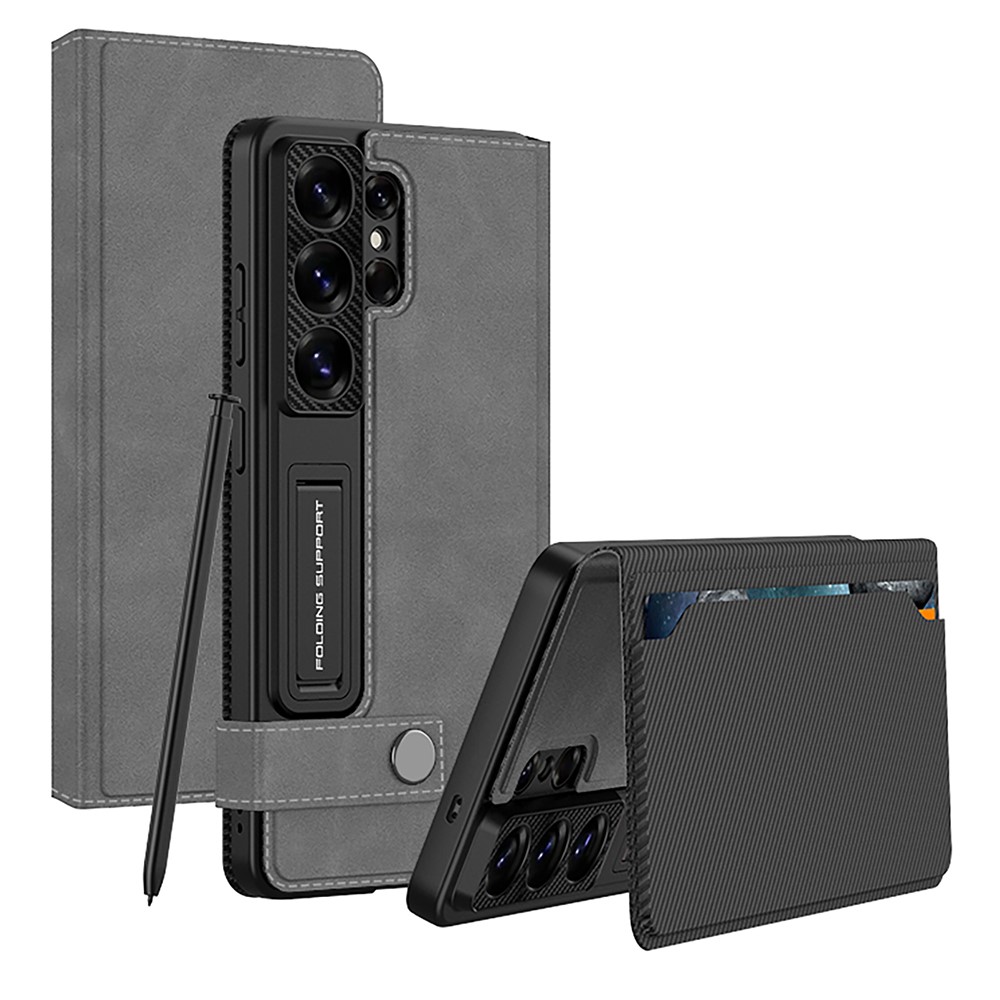 GKK GKK Samsung Galaxy S26 Ultra Fodral Kickstand Läder Grå - Teknikhallen.se
