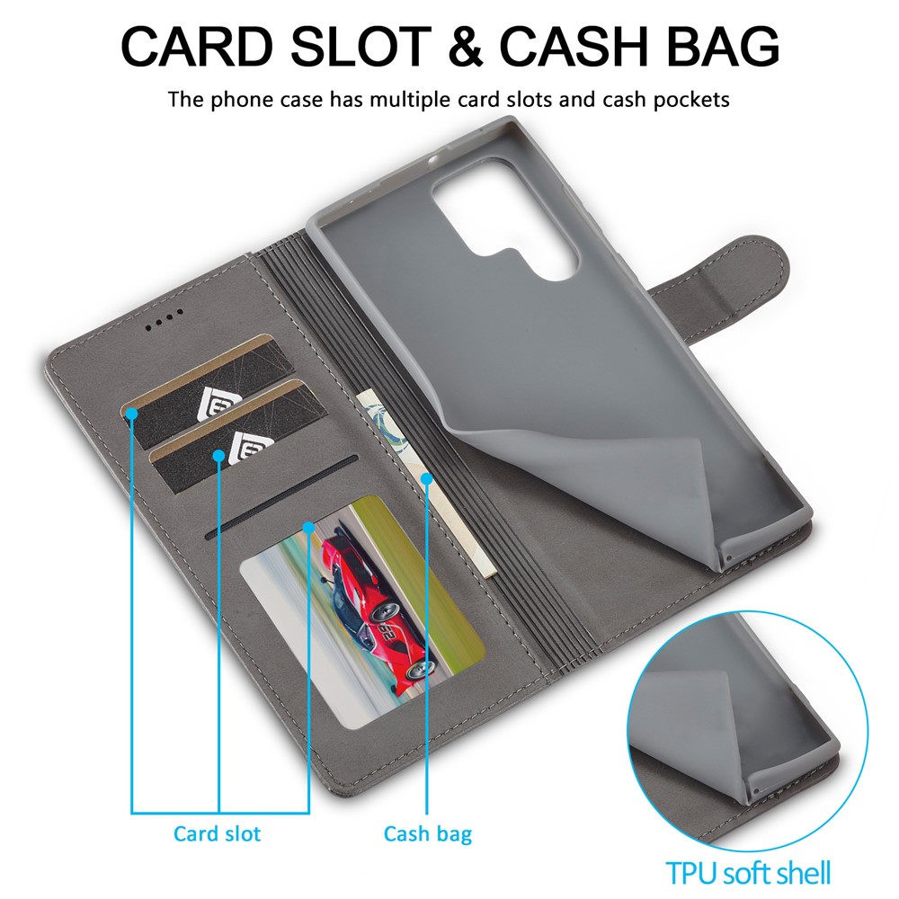 LC.IMEEKE LC.IMEEKE Samsung Galaxy S26 Ultra Fodral Läder Grå - Teknikhallen.se