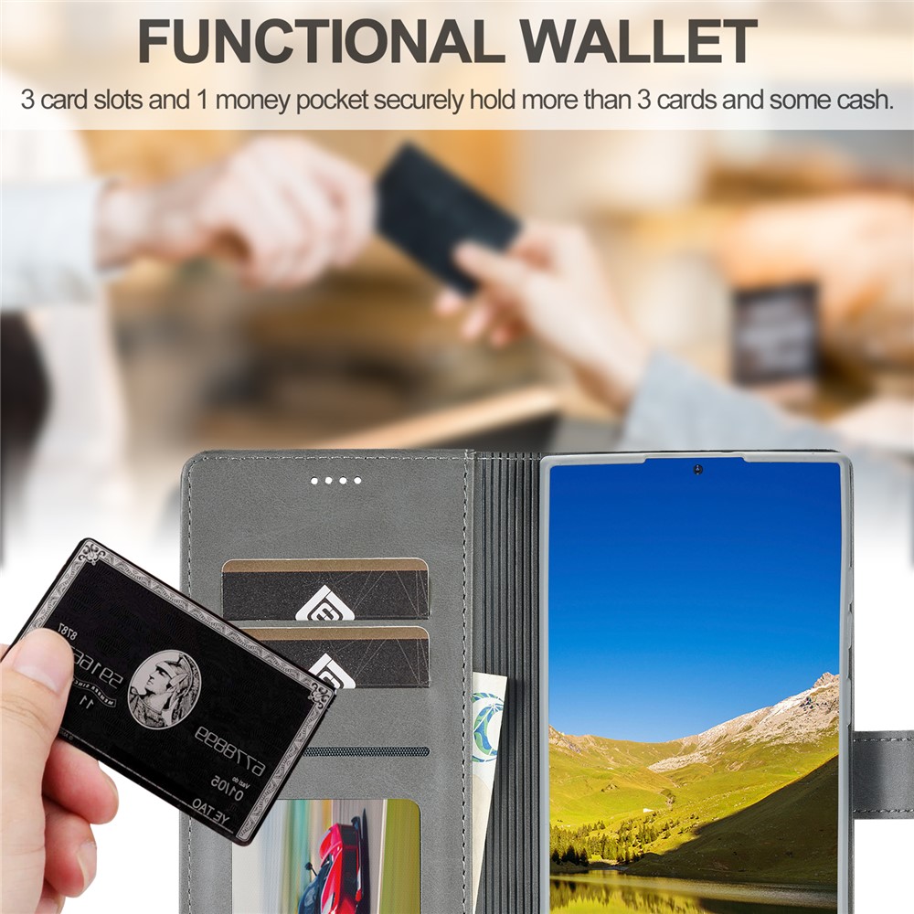 LC.IMEEKE LC.IMEEKE Samsung Galaxy S26 Ultra Fodral Läder Grå - Teknikhallen.se