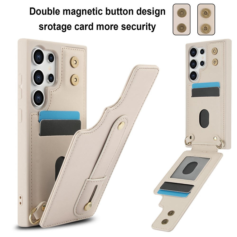  Samsung Galaxy S26 Ultra Skal Multifunktionellt Läder Beige - Teknikhallen.se