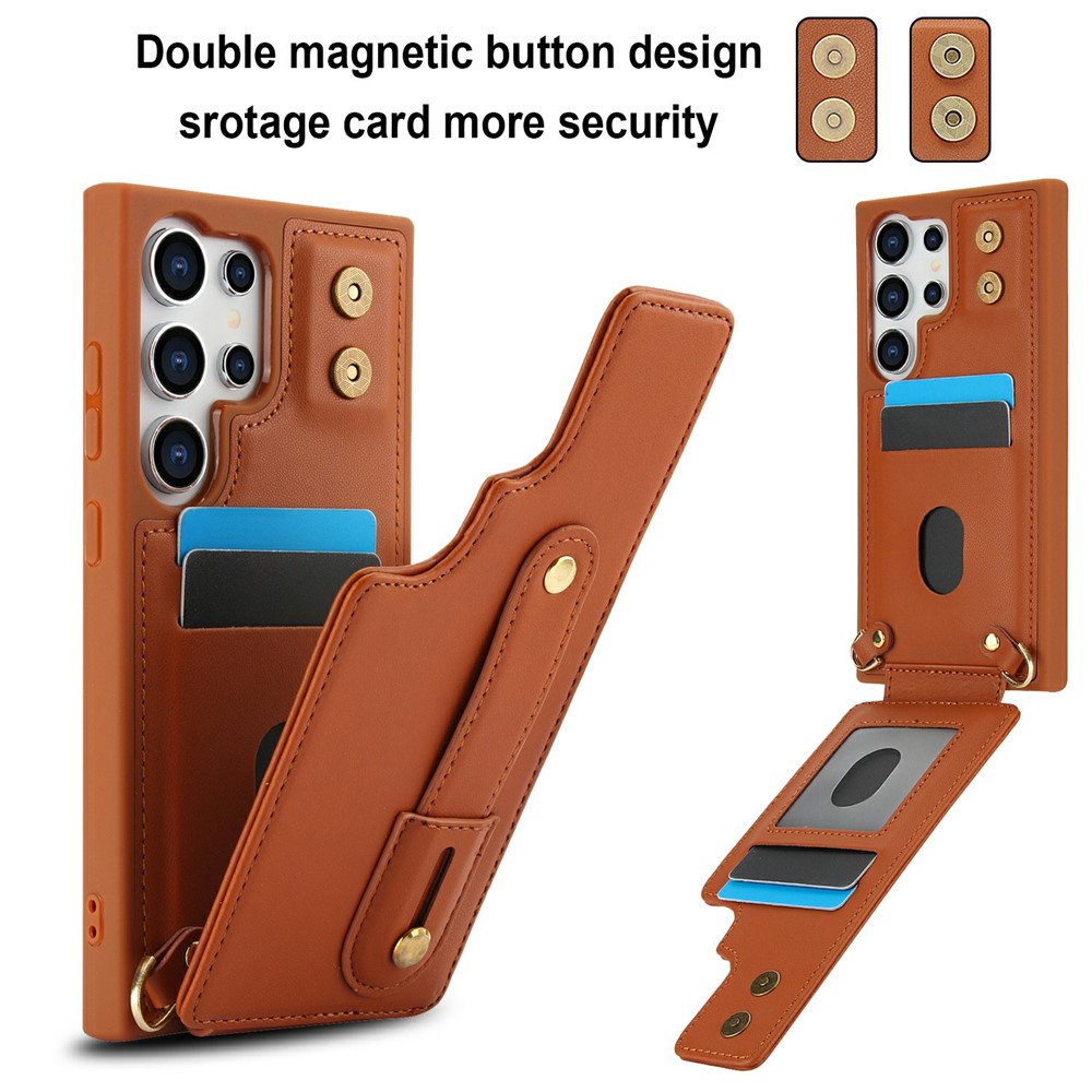  Samsung Galaxy S26 Ultra Skal Multifunktionellt Läder Brun - Teknikhallen.se