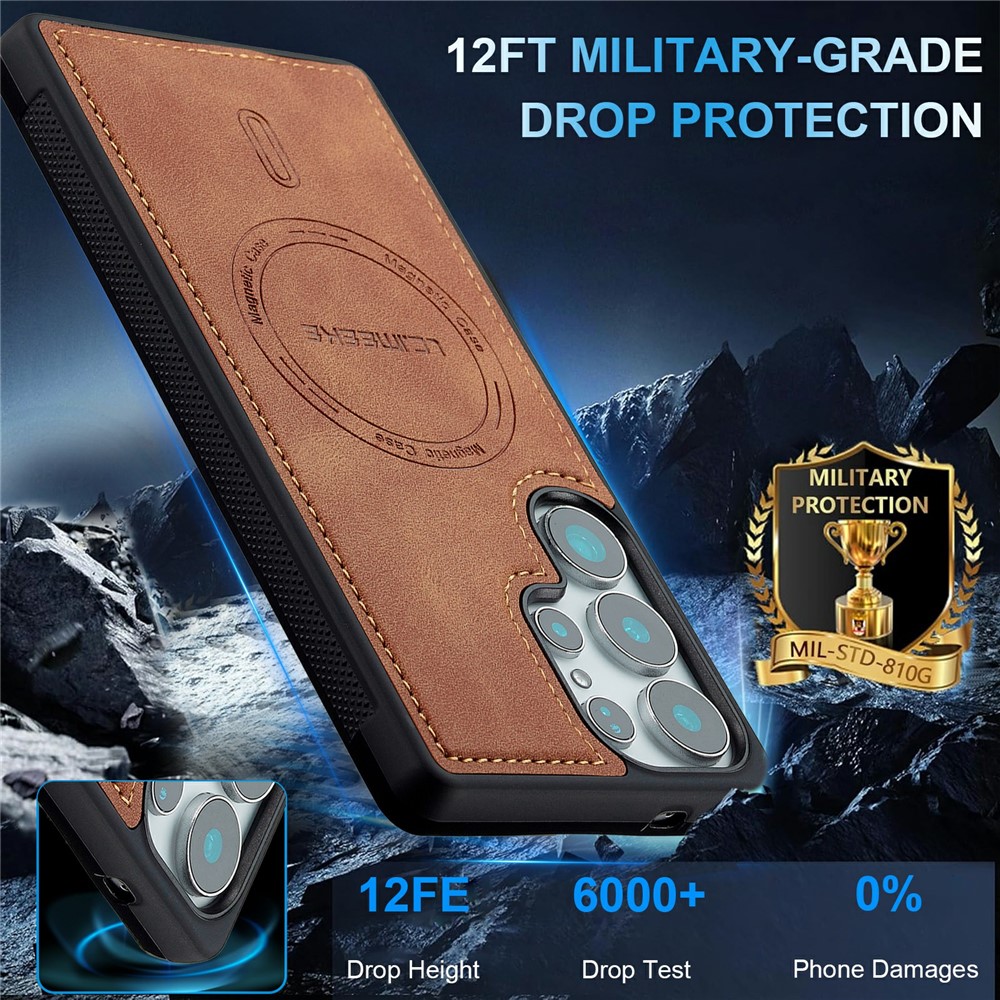 LC.IMEEKE LC.IMEEKE Samsung Galaxy S26 Ultra Skal MagSafe Läder Brun - Teknikhallen.se