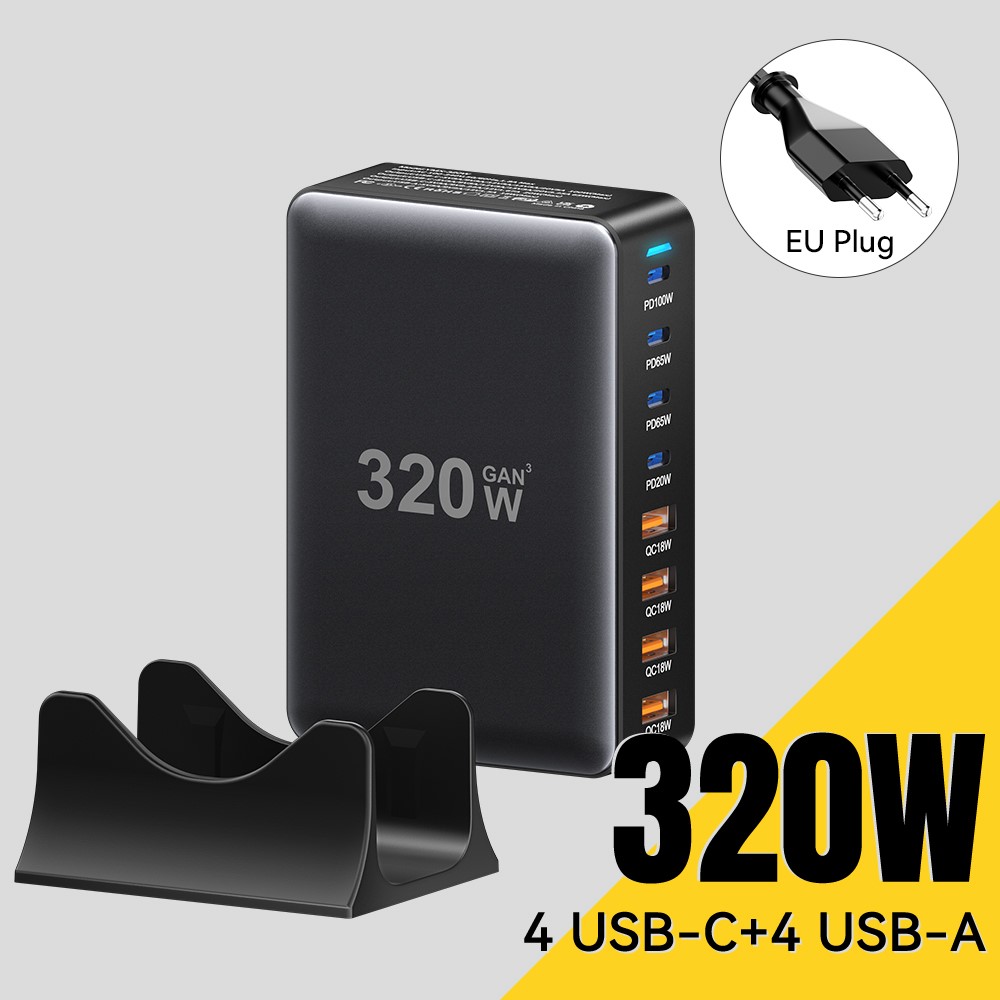ESSAGER ESSAGER 320W Laddningsstation USB-C / USB-A Svart - Teknikhallen.se
