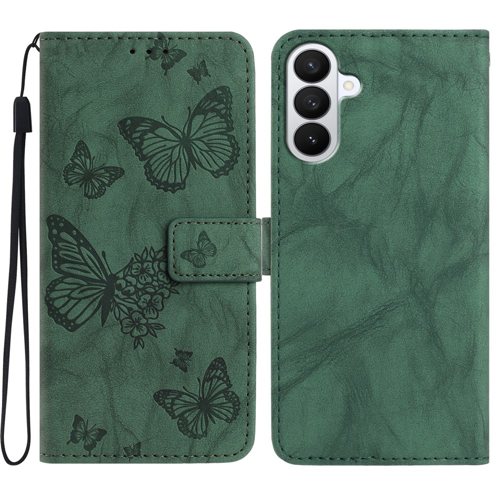  Samsung Galaxy S26 Fodral Fjäril Tryck Grön - Teknikhallen.se