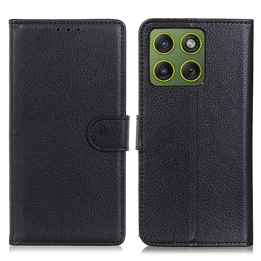  Motorola Edge 70 Fodral Litchi Läder Svart - Teknikhallen.se