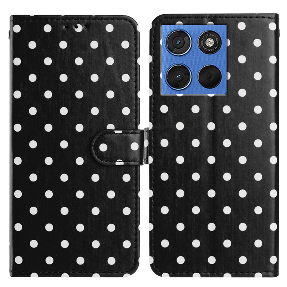  Motorola Edge 70 Fodral Polka Dot Läder Svart / Vit - Teknikhallen.se
