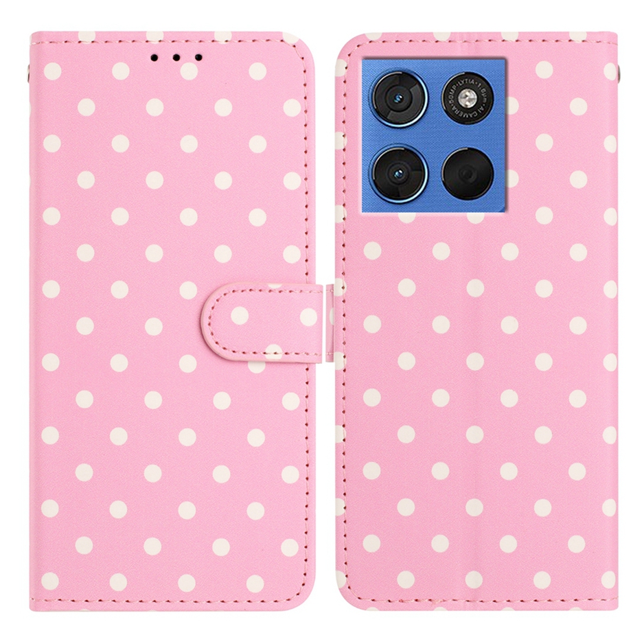  Motorola Edge 70 Fodral Polka Dot Läder Rosa / Vit - Teknikhallen.se