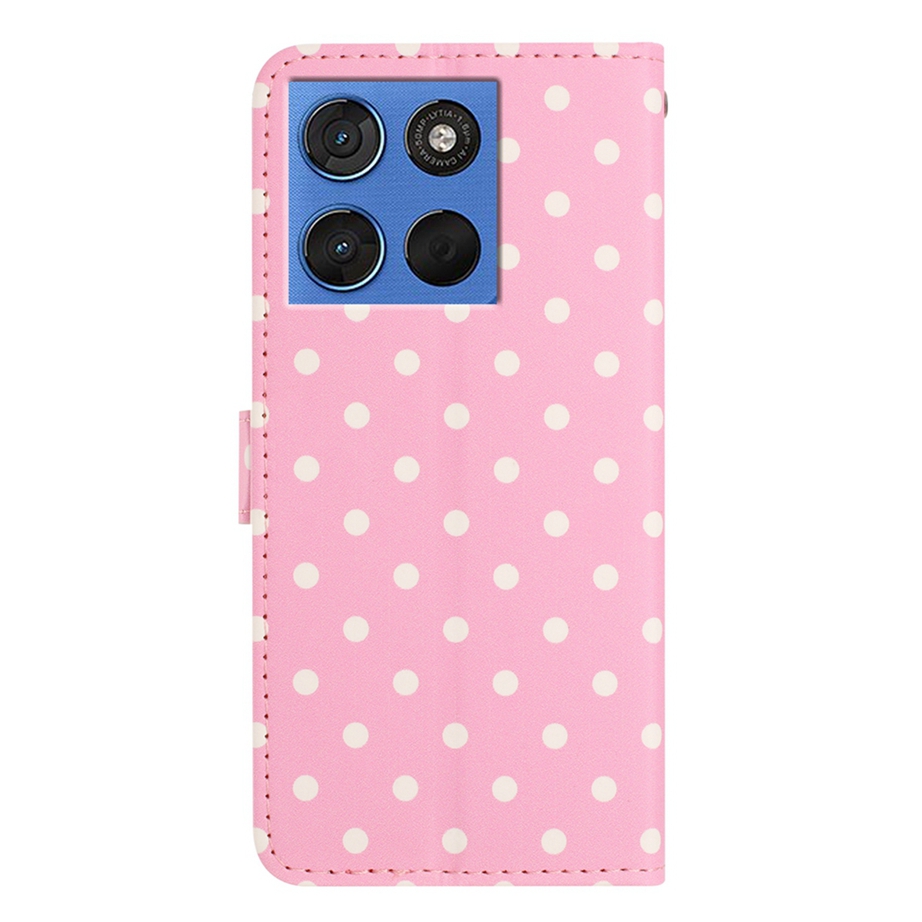  Motorola Edge 70 Fodral Polka Dot Läder Rosa / Vit - Teknikhallen.se