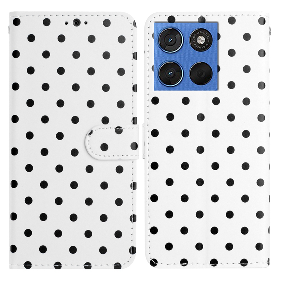  Motorola Edge 70 Fodral Polka Dot Läder Vit / Svart - Teknikhallen.se