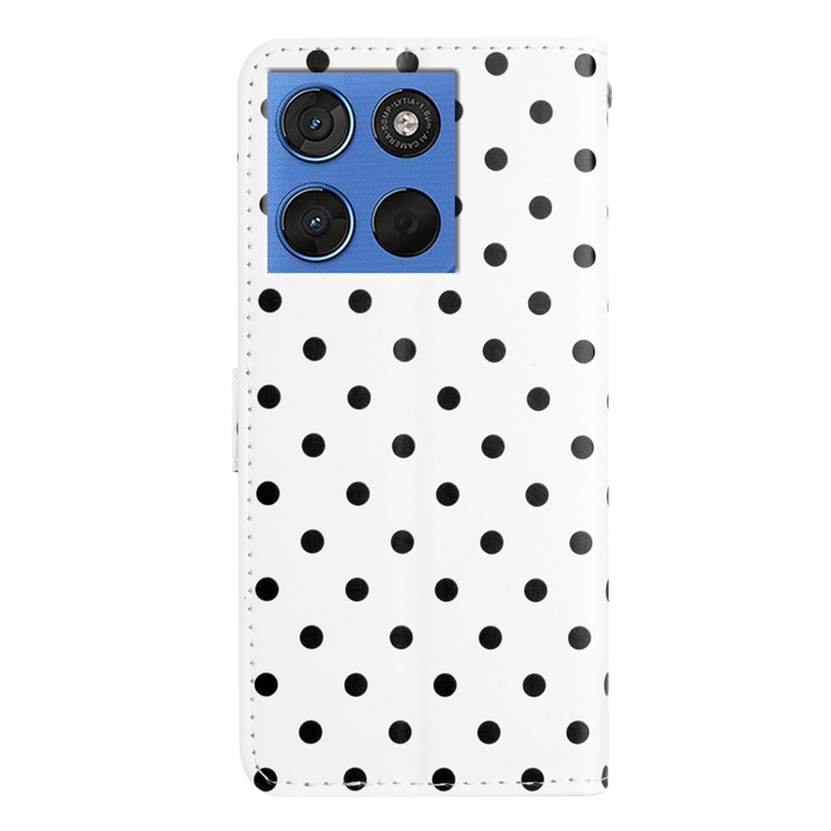  Motorola Edge 70 Fodral Polka Dot Läder Vit / Svart - Teknikhallen.se