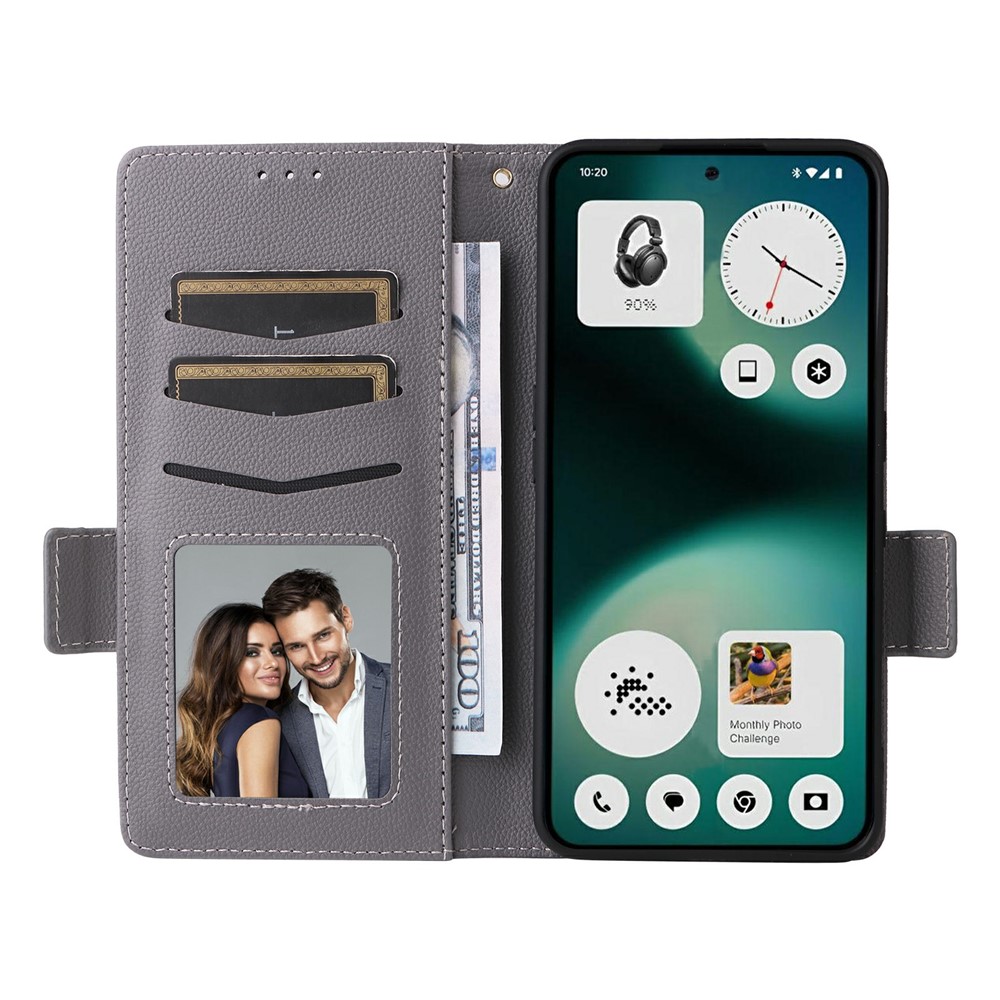  Nothing Phone 3a Lite Fodral Litchi Läder Grå - Teknikhallen.se