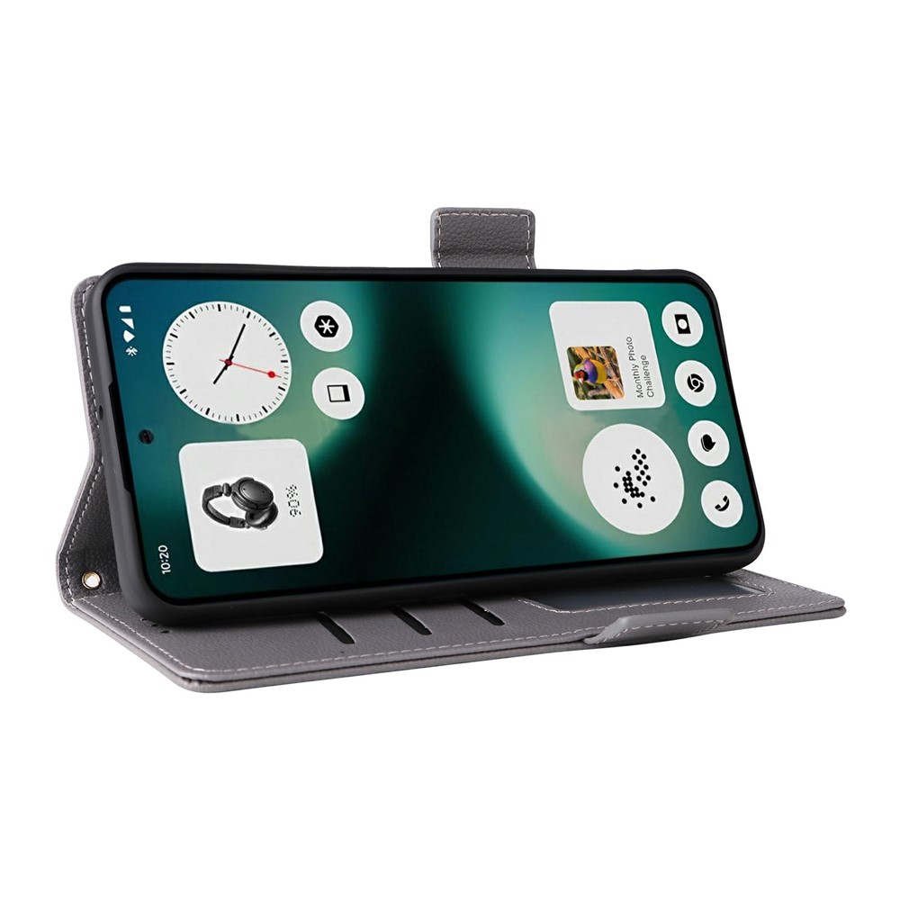  Nothing Phone 3a Lite Fodral Litchi Läder Grå - Teknikhallen.se