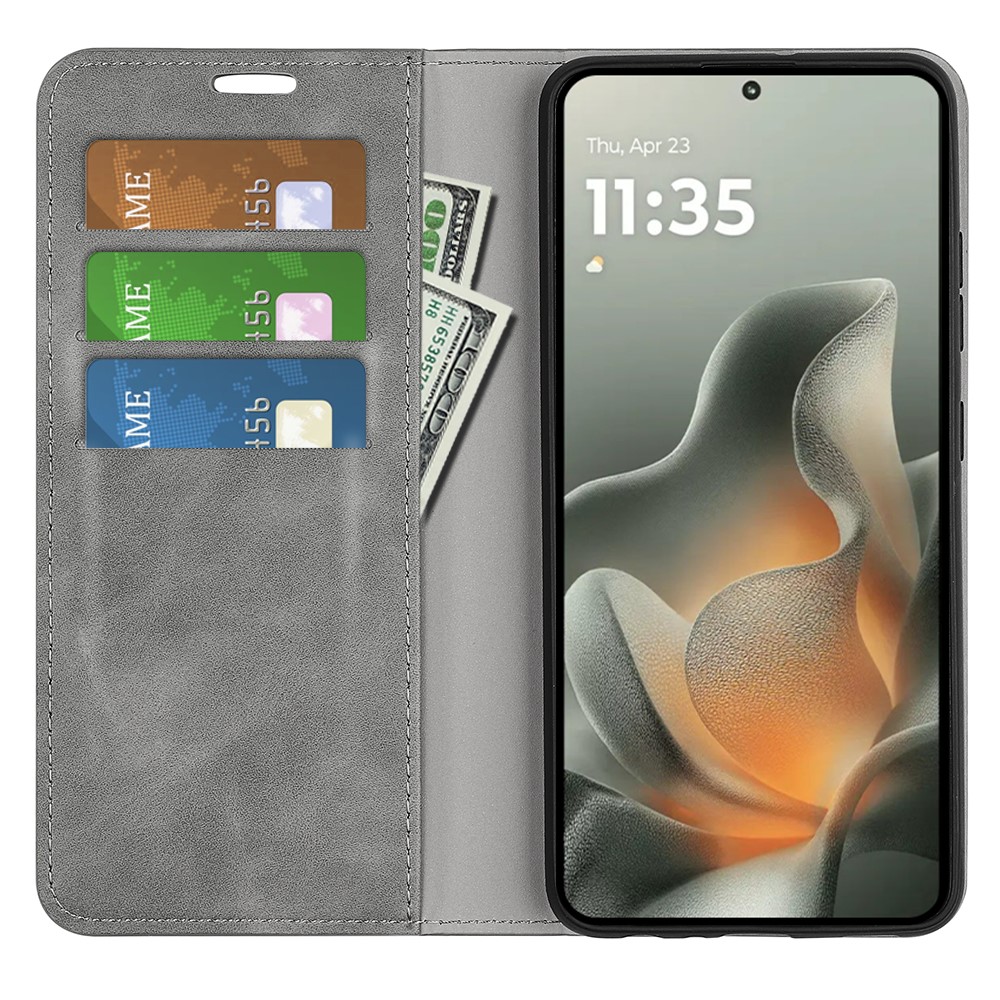  Motorola Edge 70 Fodral Flip Skin Touch Läder Grå - Teknikhallen.se