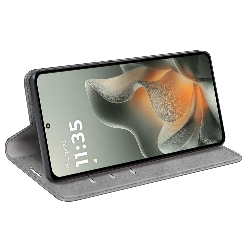  Motorola Edge 70 Fodral Flip Skin Touch Läder Grå - Teknikhallen.se