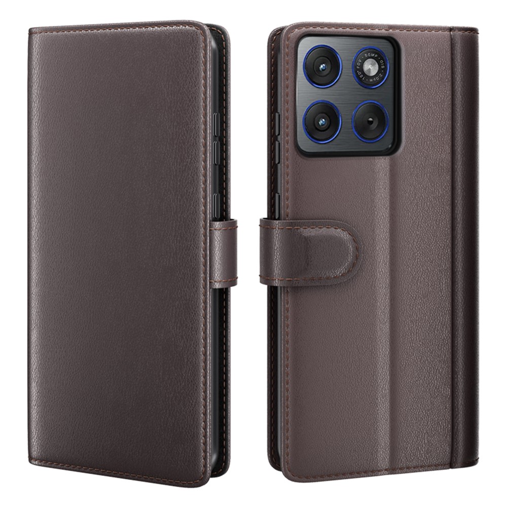  Motorola Edge 70 Fodral Premium Äkta Läder Brun - Teknikhallen.se